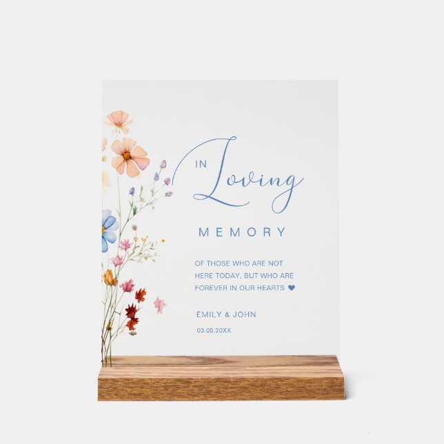 Wildflower "In Loving Memory" Wedding  Acrylic Sign (Front)