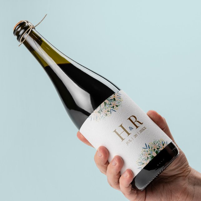 Wildflower Initial Wedding Wine Bottle Label (Creator Uploaded)