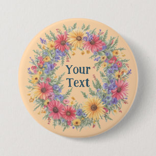 Wildflower-Inspired Floral Wreath Lapel Accessory 7.5 Cm Round Badge