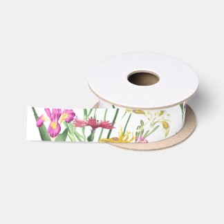Wildflower Iris Garden Floral Pink Yellow Favour Satin Ribbon