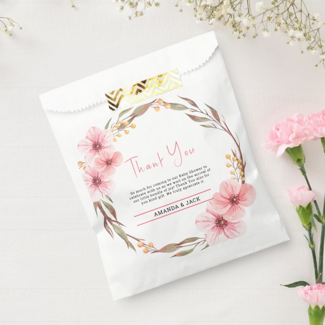 Wildflower Is On The Way Pink Baby Shower Favour Bag (Sealed)