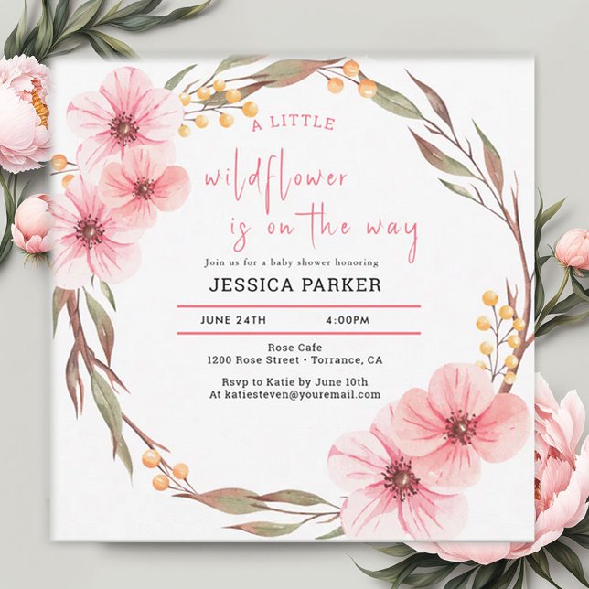 Wildflower Is On The Way Pink Baby Shower Invitation (Creator Uploaded)