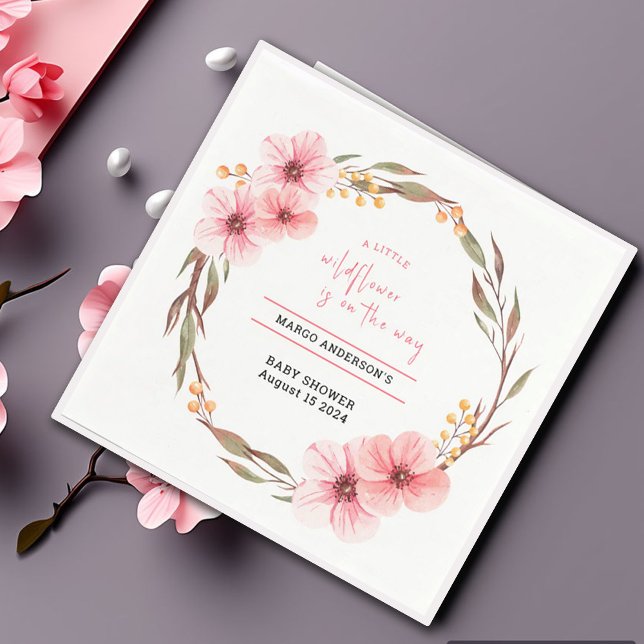 Wildflower Is On The Way Pink Baby Shower Napkin (Creator Uploaded)
