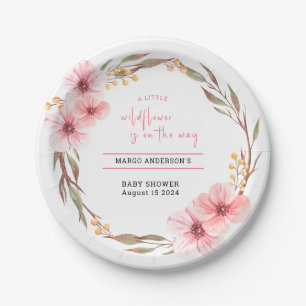 Wildflower Is On The Way Pink Baby Shower Paper Plate