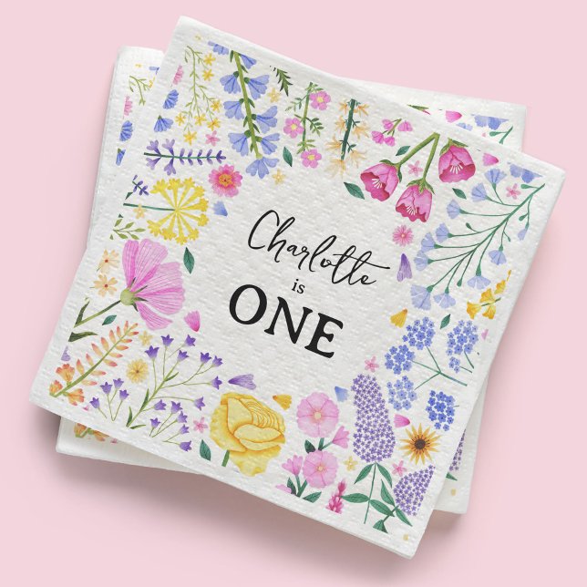 Wildflower is One Girl's First Birthday  Napkin (Spring Wildflowers Girl's First Birthday Napkins)