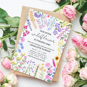 Wildflower Is Turning One Girl First Birthday Invitation