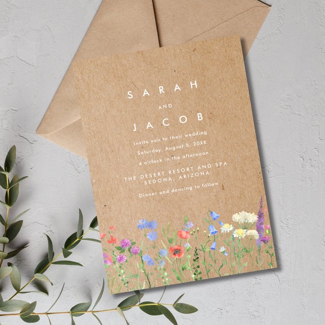 Wildflower Kraft Paper Rustic Wedding Invitation (Wildflower Kraft Paper Rustic Wedding Invitation)