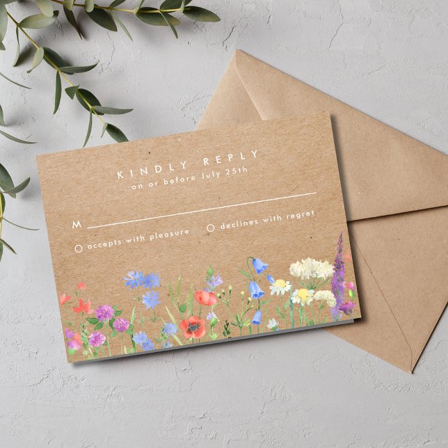 Wildflower Kraft Paper Rustic Wedding RSVP  (Wildflower Kraft Paper Rustic Wedding RSVP)