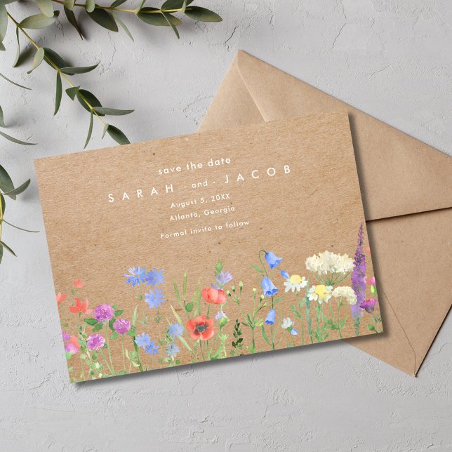 Wildflower Kraft Paper Rustic Wedding  Save The Date (Wildflower Kraft Paper Rustic Wedding Save The Date)