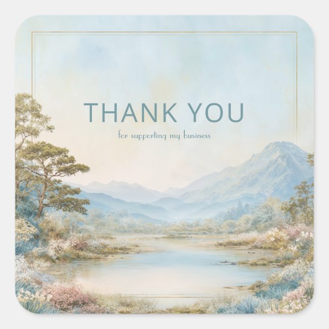Wildflower Lake Mountain Vista Elegant Gold Frame Square Sticker (Front)