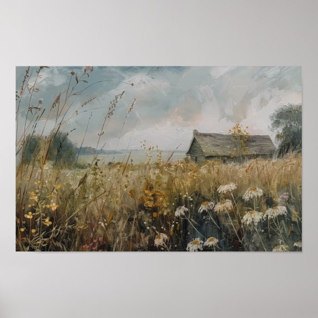 Wildflower landscape , flower field painting, cott poster (Front)