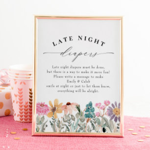 Wildflower Late Night Diapers Baby Shower Poster