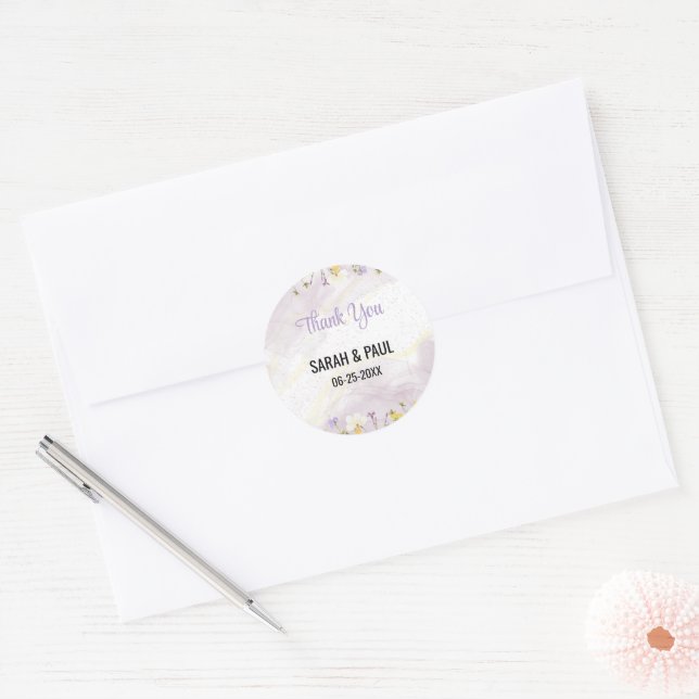 Wildflower Lavender and Yellow Floral Wedding Classic Round Sticker (Envelope)