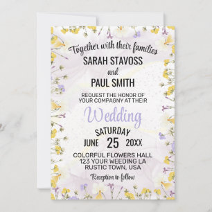 Wildflower Lavender and Yellow Floral wedding Invitation