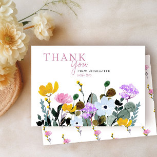 Wildflower Lawn Personalised White Thank You Card
