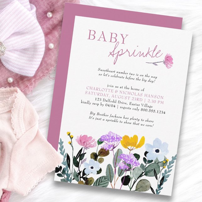 Wildflower Lawn Pretty Baby Sprinkle Invitation (Baby Sprinkle Invitation with personalized poem)