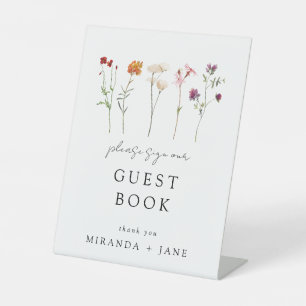 Wildflower Lesbian Pride Floral Wedding Guest Book Pedestal Sign