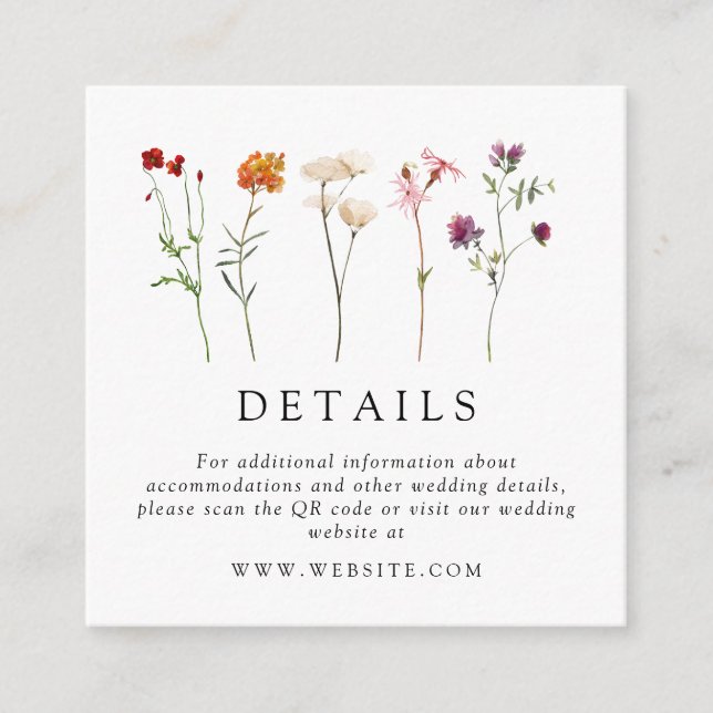 Wildflower Lesbian Pride Floral Wedding QR Code Enclosure Card (Front)