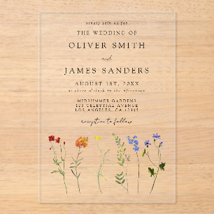 Wildflower LGBT Gay Pride Floral Wedding Acrylic Invitations