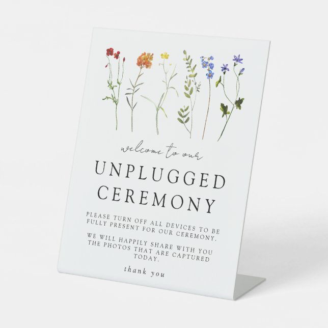 Wildflower LGBT Pride Floral Unplugged Ceremony Pedestal Sign (Front)