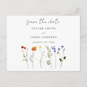 Wildflower LGBTQ Gay Pride Floral Save the Date Invitation Postcard