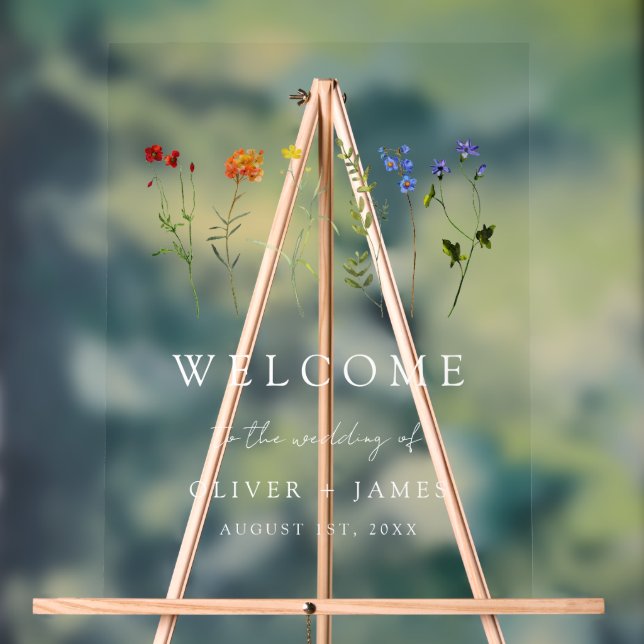 Wildflower LGBTQ Gay Pride Floral Wedding Acrylic Sign (Neutral)