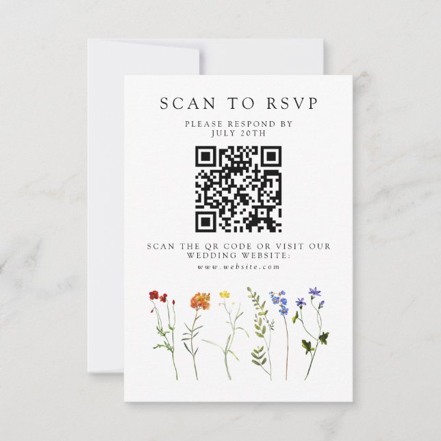 Wildflower LGBTQ Gay Pride Floral Wedding QR Code RSVP Card (Front)