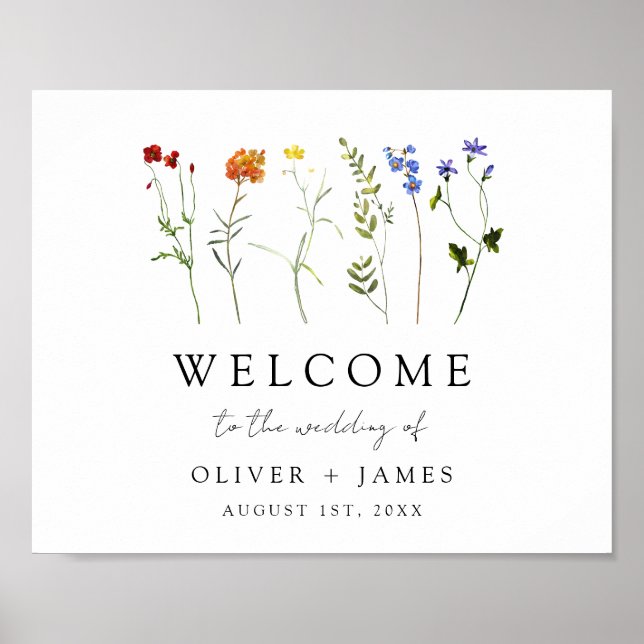 Wildflower LGBTQ Gay Pride Wedding Welcome Sign (Front)