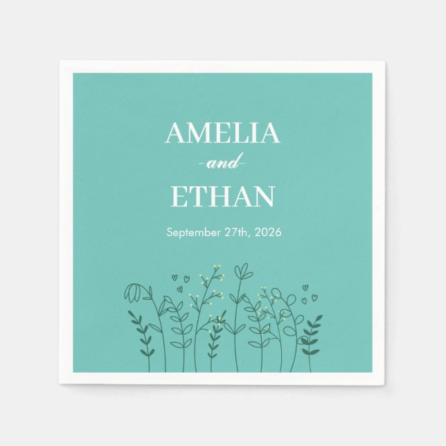 Wildflower Light Green Wedding Napkin (Front)