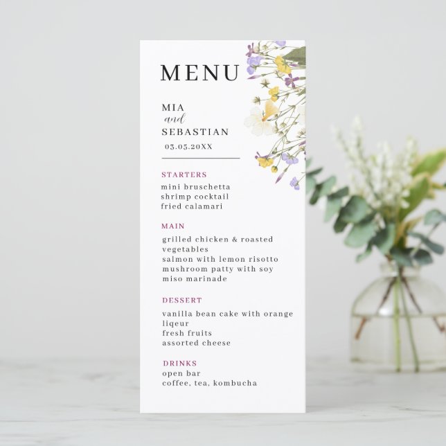 Wildflower Lilac Wedding Menu (Standing Front)