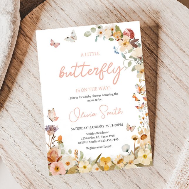 Wildflower Little Butterfly Baby Shower Invitation (Little Butterfly Wildflower Baby Shower Invitation)