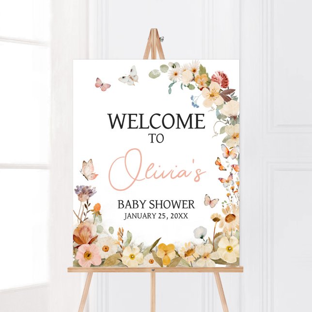 Wildflower Little Butterfly Baby Shower Welcome Poster (Little Butterfly Wildflower Baby Shower Welcome Sign)
