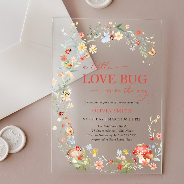 Wildflower Love Bug Baby Shower Acrylic Invitations (Creator Uploaded)