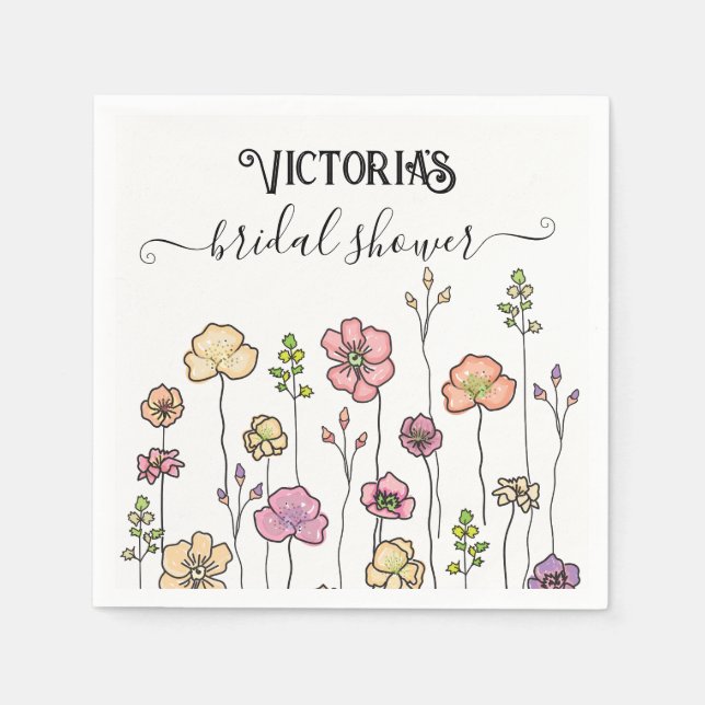 Wildflower love in bloom Bridal Shower Napkin (Front)
