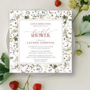 Wildflower Love Is Berry Sweet Red Bridal Shower Invitation