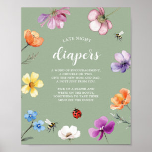 Wildflower Lovebug Baby Shower Late Diapers Poster