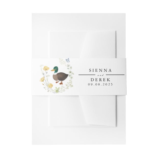 Wildflower Mallard Duck Wedding Invitation Belly Band (Front Example)