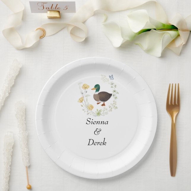 Wildflower Mallard Duck Wedding Paper Plate (Wedding)