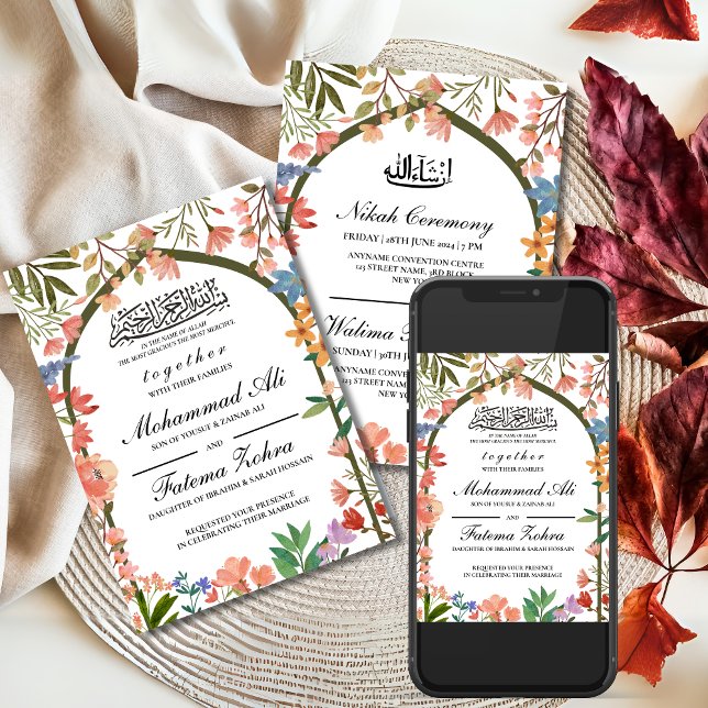 Wildflower Masjid Muslim Wedding Nikah Walima Invitation (Creator Uploaded)