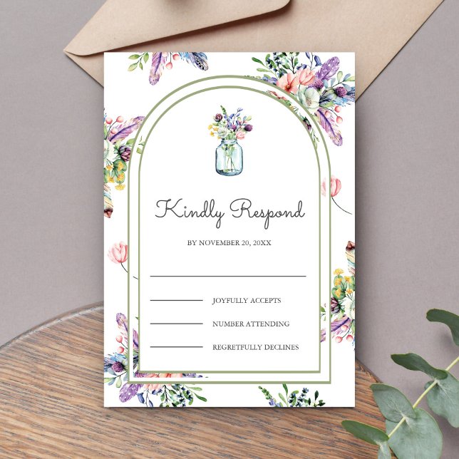 Wildflower Mason Jar Arch Wedding RSVP Card (Creator Uploaded)