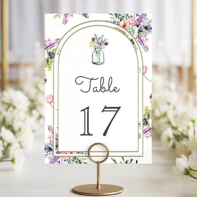 Wildflower Mason Jar Arch Wedding Table Number (Creator Uploaded)