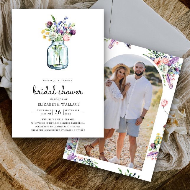 Wildflower Mason Jar Photo Bridal Shower Invitation (Creator Uploaded)