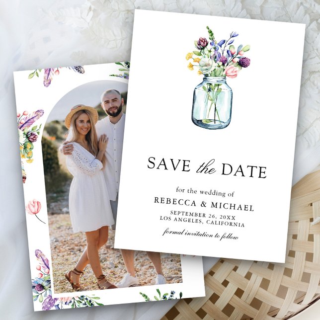 Wildflower Mason Jar Photo Wedding Save The Date (Creator Uploaded)