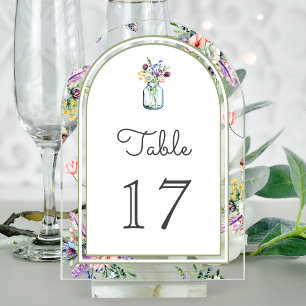 Wildflower Mason Jar Wedding Acrylic Table Number