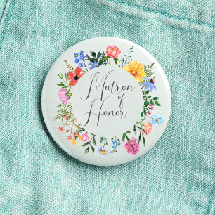 Wildflower Matron of Honor Script Wedding 3 Cm Round Badge
