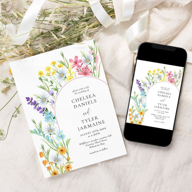 Wildflower Meadow Arch Elegant Floral Wedding Invitation (wildflower wedding invitations available professionally printed or instant digital download or both!)