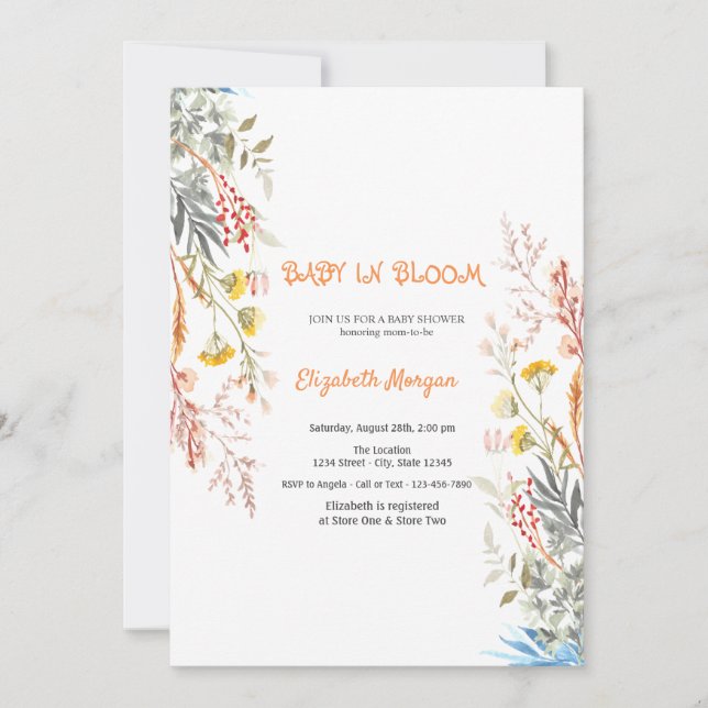 Wildflower Meadow Baby in Bloom Dried Baby Shower Invitation (Front)