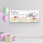 Wildflower Meadow Baby Shower Banner<br><div class="desc">Wildflower baby shower banner with pretty watercolor wildflower meadow border and beautiful hand lettering. The design features delicate flowers in pink,  lilac,  orange and yellow and popular saying "do you suppose she's a wildflower?". The template is ready for you to personalise with the name of your mum to be.</div>