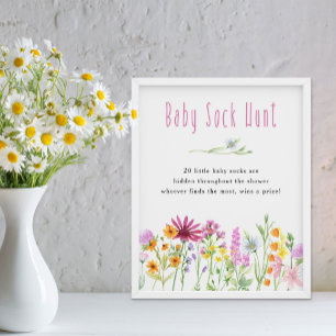 Wildflower Meadow Baby Sock Hunt Baby Shower Game Poster