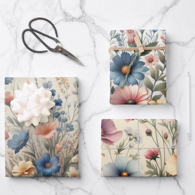 Wildflower meadow Beige Background Wrapping Paper Sheet (Front)